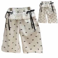 Nuevos Pantalones Para Niñas Con Lazo Estampado Primavera Otoño Cotas De Pierna Ancha Moda Cintura Elástica Talla Regular 2-8 Años - details 5