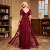 Vestido De Noche Elegante Para Mujer Con Doble V-Neck Y Volante A-Line Con Lentejuelas Vestido De Cocodrilo Para Fiesta Y Eventos Formales - details 6