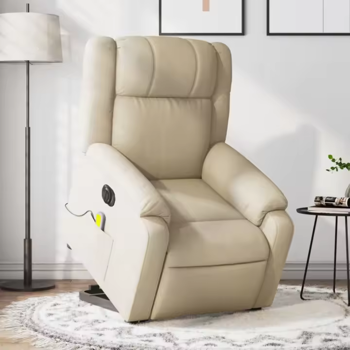 vidaXL Sillón de masaje eléctrico reclinable elevable tela crema - 1