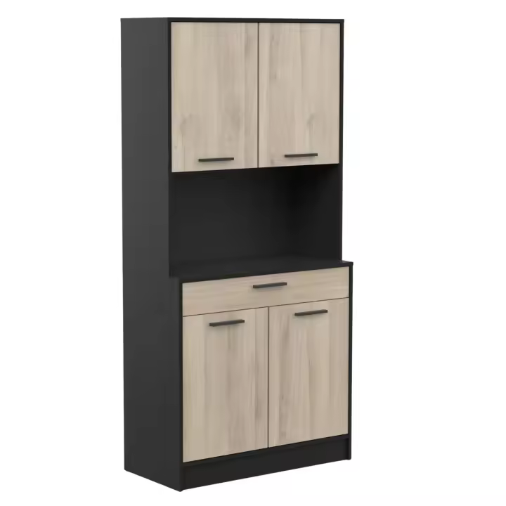 Armario Buffet para Cocina con Puertas Abatibles Napoli Auxiliar en Color Roble y Negro 84x177x40 cm - 1