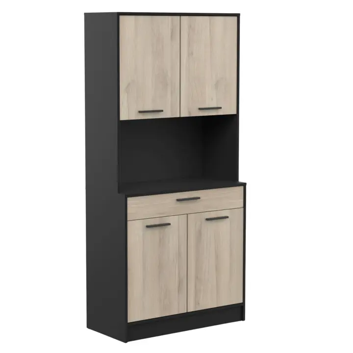 Armario Buffet para Cocina con Puertas Abatibles Napoli Auxiliar en Color Roble y Negro 84x177x40 cm - 1