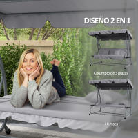 Outsunny Balancín de Jardín Exterior de 3 Plazas Columpio de Jardín Exterior Convertible en Cama con Toldo Ajustable Soportes Laterales y 2 Almohadas Carga 340 kg 200x120x164 cm - details 0