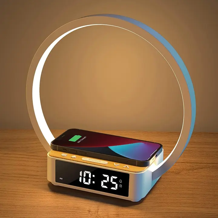 SOMY Lámpara de noche LED, lámpara de escritorio, lámpara de noche, 3 niveles de brillo y cargador inalámbrico, lámpara de reloj, lámpara de despertador y luz nocturna de carga USB sensible al tacto - 1