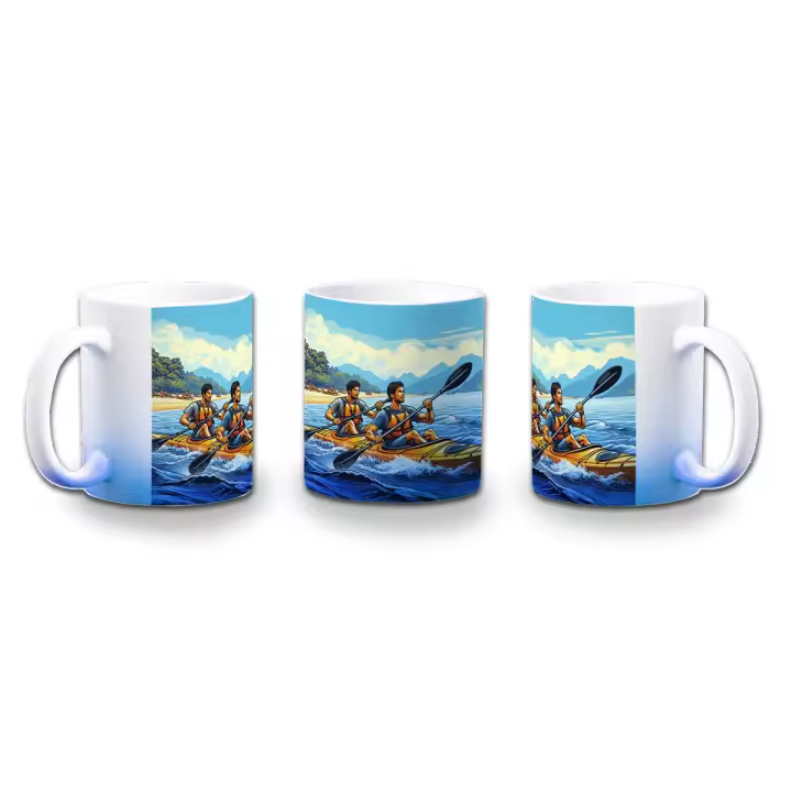 MERCHANDMANIA TAZA DEGRADADO COLOR deporte playa kayak amigos isla tropical color mug - 1