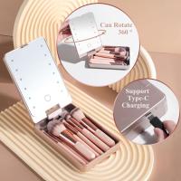 Juego de brozas de maquillaje de viaje, base en Polvo, correctores, Sombras de ojos, juego de maquillaje with Espejo de Luz LED, 14 piezas MINI brozas de maquillaje (APINK) - details 0