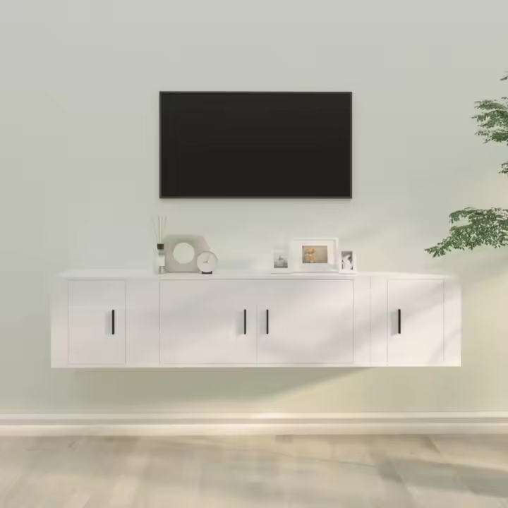vidaXL Set de muebles de TV 3 pzas madera contrachapada blanco brillo - 1
