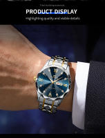 Reloj De Hombre 2024 Moda Nueva Con Rivet Correa De Acero Inoxidable Dial Azul Dorado Luminoso Diamante Agua Resistente Reloj De Negocios - details 10