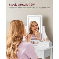 Tocador con espejo LED, 3 colores de luz led y brillo ajustable, taburete acolchado incluido, 5 cajones y organizador extraíble - details 6
