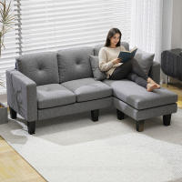 HOMCOM Sofá Chaise Longue Reversible, Sofá de 3 Plazas en Forma de L, Tapizado en Chenilla, Asiento y Respaldo Acolchados, Estructura de Acero, 186x130x84 cm, Gris Oscuro - details 1