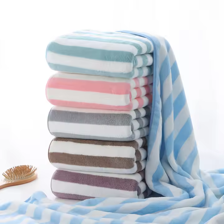 Juego De Toallas De Baño Con Estampado Rayado Suave - Microfibra Absorbente Y Secado Rápido Toallas Para Rostro Y Manos Para Spa En El Hogar Tamaño 70x140cm Y 35x75cm - 1