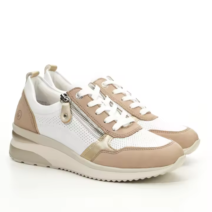 Remonte - Deportiva Sneakers Mujer D2409 de Piel Blanco y Beig - 1