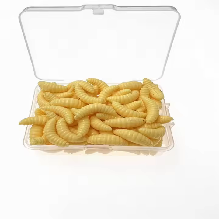 100pcs Luminosas Lanzas De Silicona Artificial Panadero 2cm 0.3g Maggot Grub Seda Pesca Con Caña Atrayente De Polillas Lanzas De Resplandor - 1