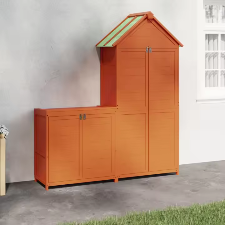 vidaXL Cobertizos para herramientas jardín 2 pzas madera pino marrón - 1