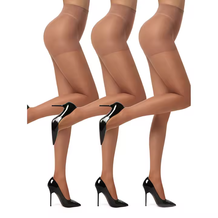 Kave 3 Pares De Medias De Tela Ultrafinas Para Mujer Cintura Alta Translúcidas Medias Hasta La Cadera Material Poliéster Spandex - 1
