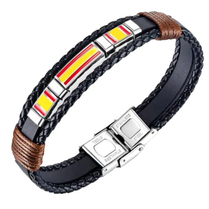Pulsera de España Cuero Triple Bandera Cierre de Seguridad Acero Inoxidable Ajustable Pulsera Española Unisex - 1