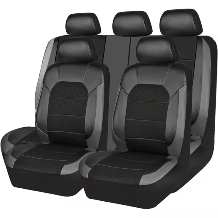 HY Funda De Asiento De Coche Universal De Cuero PU Y Tela Transpirable 9 Piezas Conjunto Protección Completa Para Frente Y Trasero - 1