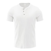 Camiseta De Hombre Estilo Moderno Con Rayas - Cuello Henley Corto Transpirable Y Suave Para Uso Casual - details 9