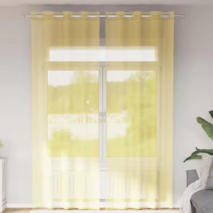 vidaXL Cortinas de gasa con ojales 2 uds en color Amarillo/Tuquesa/Rojo vino tinto y más | protección solar decorativa para ventanas hogar oficina dormitorio fácil de instalar - 1