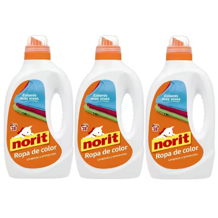 Norit Ropa de Color - Detergente Liquido 1.500 ml (Pack 3 uds) - Cuida los colores manteniendo su brillo e intensidad, y evita su transferencia, Protege las fibras de tus prendas favoritas, Agradable Perfume - 1