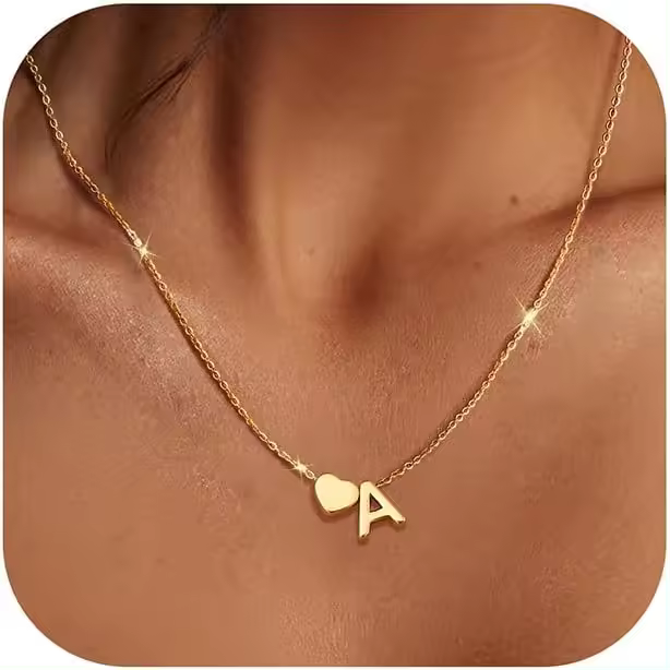 Collar Inicial Corazón Collar Letra Corazón para Mujer Collar Nombre Gold Inoxidable Maple Colgante Letra Corazón Pequeño Collar Personalizado - 1