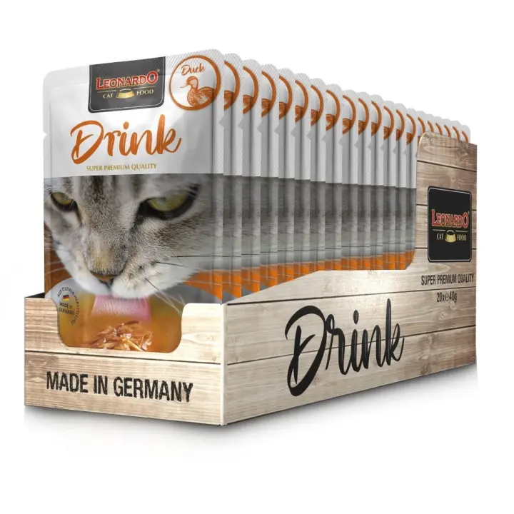 Pack 20X40 Gr - Leonardo Drink. Sopa Para Gatos - Alimento complementario para gatos adultos - Promueve la ingesta de líquidos - 1