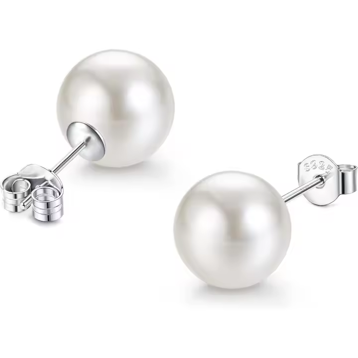 Pendientes Perla para Mujer Niñas Plata de Ley 925 Hipoalergénicos Elegantes Pendientes Blancas Perla 5mm/8mm/10mm/12mm  8.0 Milímetros - 1