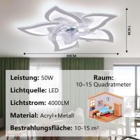 Ventilador de techo Silencioso LED con iluminación, Luz de Techo de dormitorio de 50 W, con mando a distancia y aplicación Lámpara regulable con ventilador 5 Luces Forma de Flor Pantalla acrílica Sala [Clase de eficiencia energética F] - details 1