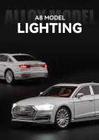 Coche De Colección Audi A8 De 1/24 En Metal Con Luz Y Sonido Puertas Abatibles Regalo Para Chicos Juguete De Movimiento Hacia Atrás - details 5