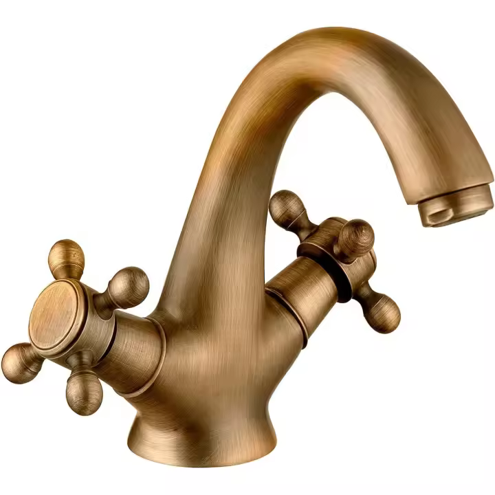 Grifo Dorado totally de Cobre, Grifo de Antiguo lavabo, baño, lavado de Manos, frío y Caliente lavabo, Retro sink para el hogar - 1