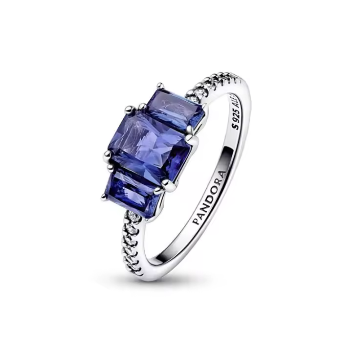Anillo Pandora Tres Gemas Azules Rectangulares 192389C01 - 1