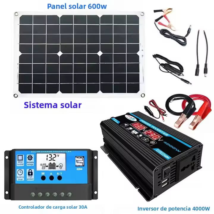 Sistema De Generación De Energía Solar Inversor 110V/220V 6000W Con Panel Solar De 12V 30A Controlador Kit Completo De Cargador - 1