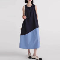 Vestido Midi Sin Mangas De Cuello Redondo ZANZEA Verano Estilo Coreano Casual Patchwork Colorbloque Oversize Vestido A-Line - details 1