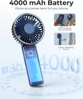 Ventilador Portátil Recargable USB-C con Batería de 4000mAh, Seis Niveles de Velocidad Ajustables, Certificación IPX4 contra Salpicaduras, Operación Ultra Silenciosa a 20dB, Rotación de 180° para Cuello o Mano, Ideal para Viajes, Oficina y Playa. - details 2