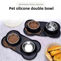 Tazón De Alimentos Y Agua Para Perros De Doble Capa Antideslizante En Silicona Y Acero Inoxidable Resistente Y Duradera Para Mascotas - details 2