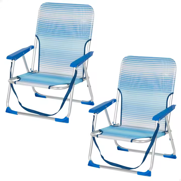Aktive - Pack de 2 sillas de playa plegables, tamaño 44x35x72 cm, azul a rayas, de aluminio y textileno, patas con topes antivuelco, asa de hombro para transportar, estructura plegable, peso máximo soportado 110 kg, sillas plegables camping y jardín - 1