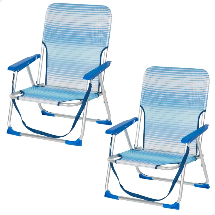 Aktive - Pack de 2 sillas de playa plegables, tamaño 44x35x72 cm, azul a rayas, de aluminio y textileno, patas con topes antivuelco, asa de hombro para transportar, estructura plegable, peso máximo soportado 110 kg, sillas plegables camping y jardín - 1