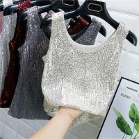Chaleco De Noche Con Lentejuelas Para Mujer Estilo De Calle Blanca Brillante Poliéster Talla Regular Top De Verano 2022 - details 1