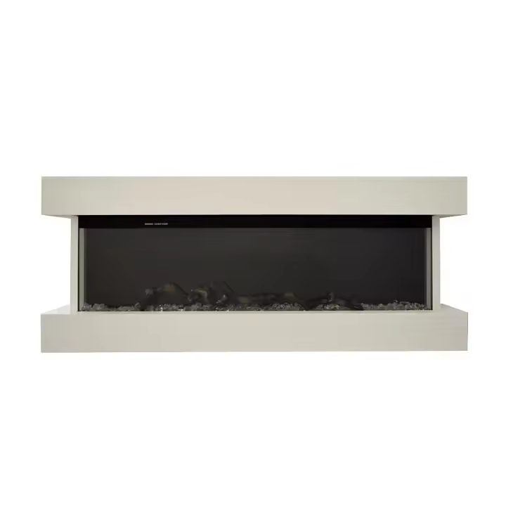 TempoStyle-ALARO Chimenea Eléctrica | Chimenea de pared incorporada | 750W/1500W Espaca ventilada de Bajo consumo, con Mando Distancia, temporizador, decoración de Troncos y Cristales (Blanco, 110cm) - 1