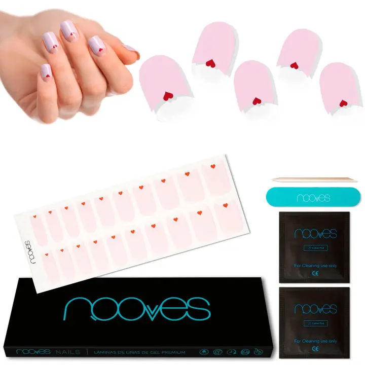 NOOVES NAILS Láminas de Uñas de Gel Precurado Premium - L'Amour  Rosa  Tiras De Uñas De Gel semicurado Pegatinas Uñas Semipermanente en Gel Gel Nail stickers Uñas de gel Pegatinas - 1