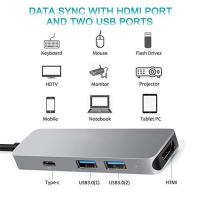 FGNS.Adaptador USB C a HDMI Hub, 4 en 1 con 2X USB 3.0, Puerto de Carga DP, 4K HDMI, Base USB C portátil de para Macbook Pro,Samsung, huawei, Chromebook, Matebook ETC Type-C Dispositivos - details 1