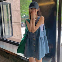 Vestido Mini De Verano Para Mujer Estilo Coreano Sin Mangas Con Tirantes Y Bolsillos Denim A-Line Solapa Suelta Vestido De Corte Vintage - details 8