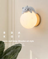Lámpara De Pared Moderna Creativa Oso Dormido Luna Ambiente Nocturno Para Habitación De Niños Y Niñas Lámpara De Noche Incluida Fuente De Alimentación AC Material Resina Y Madera - details 0