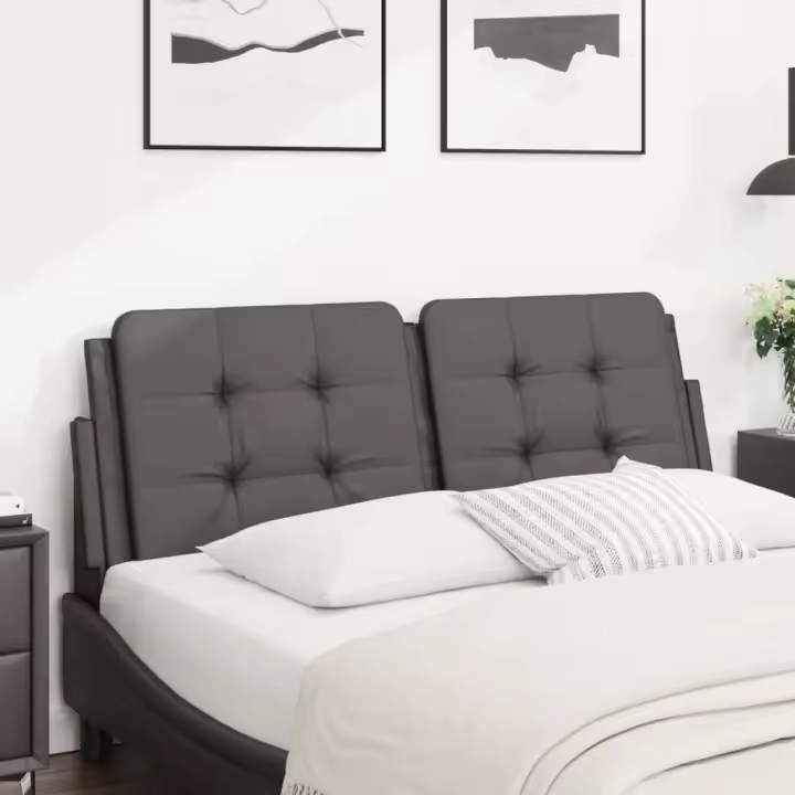 vidaXL Cabecero de cama acolchado cuero sintético gris 140 cm - 1