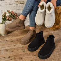 Botas Cortas De Peluche Para Mujer Invierno 2024 Calzado Casual Suela De Goma Material De Superficie CANVAS Lining PU Botas Chelsea De Tobillo Plataforma Sin Tacón - details 2