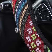 Cubierta De Volante Para Coche Estilo Bohemio Y Étnico De Tela Rayada Transpirable Sin Borde Interno Para Coches De 14-15 Pulgadas - details 4