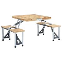 vidaXL Mesa de Camping Plegable con 4 Asientos Acero Aluminio Acampada Deporte Color Plateado,  Marrón, y mas - details 1