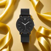 Reloj De Pareja Minimalista Y Moda 2 Piezas Color Negro Reloj Minimalista Ligero Y Lujo Sin Display Material De Correa De Tela - details 4
