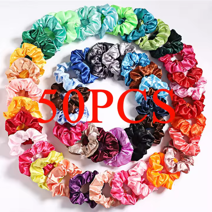 Scrunchies De Seda Y Satén Para Mujer Y Niñas Cinta Elástica De Pelo Accesorios De Moda Paquete De 10/30/50 Piezas - 1