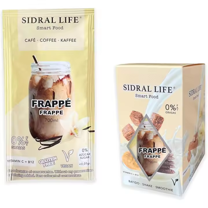 Bebida de CAFÉ FRAPPÉ 15u. - Sidral Life - Café instantáneo 700 ml. - Sin azúcar - 0% Grasas - Vitamina C, B12 - 1