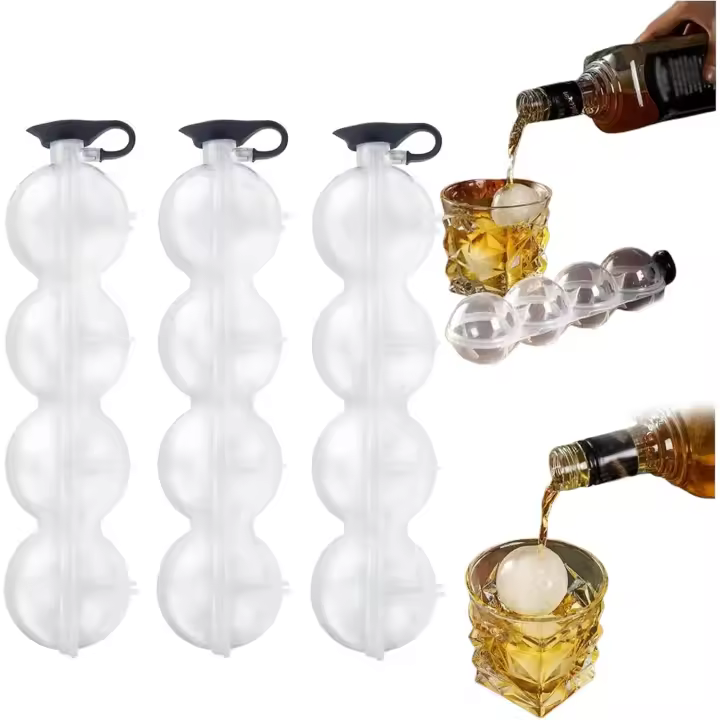Molde Fertilvrsus de 4 orificios para hacer bolas de hielo, 2025 (nuevo), para whisky, redondo de 2,4 pulgadas, portátil, fácil de llenar y desmoldar (3 unidades) - 1